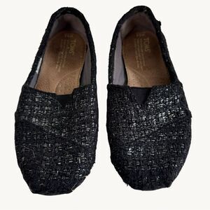 TOMS Black Glitter Slip On Shoes Womens 6.5 Classic Loafer Flats